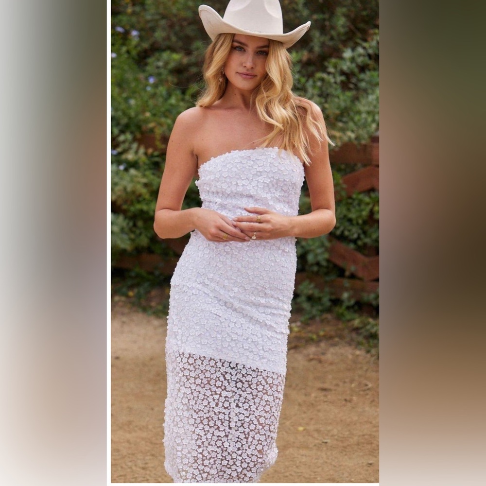 12th Tribe Sequin White Strapless Dress